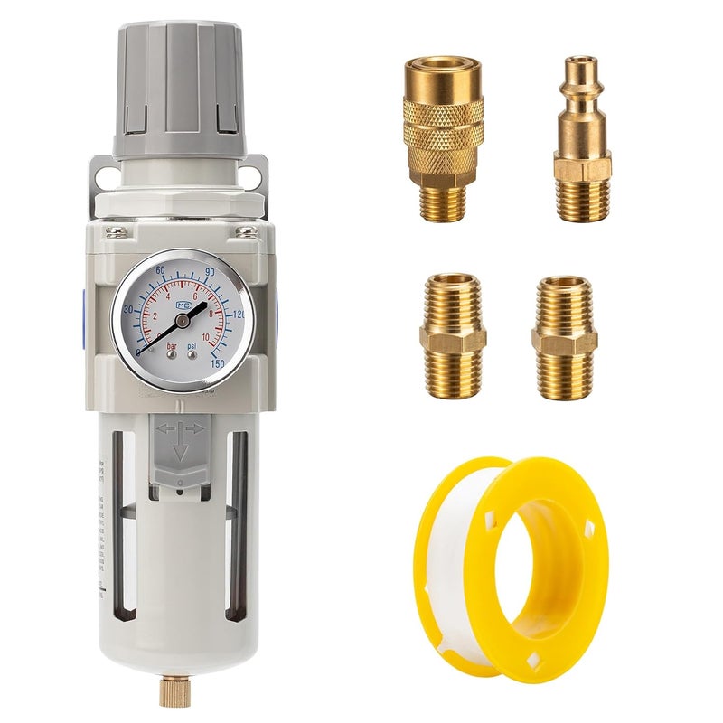 LNCHKA Industrial Air Compressor Filter Regulator Combo 3/8" NPT 0-150 PSI w/Semi-Auto Drain,5 Micron Water Separator for Pneumatic Tools - Image 1